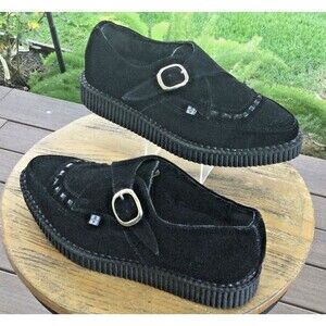 TUK Black Suede Pointed Buckle Creeper Women 10 Shoe Men 8 A8139